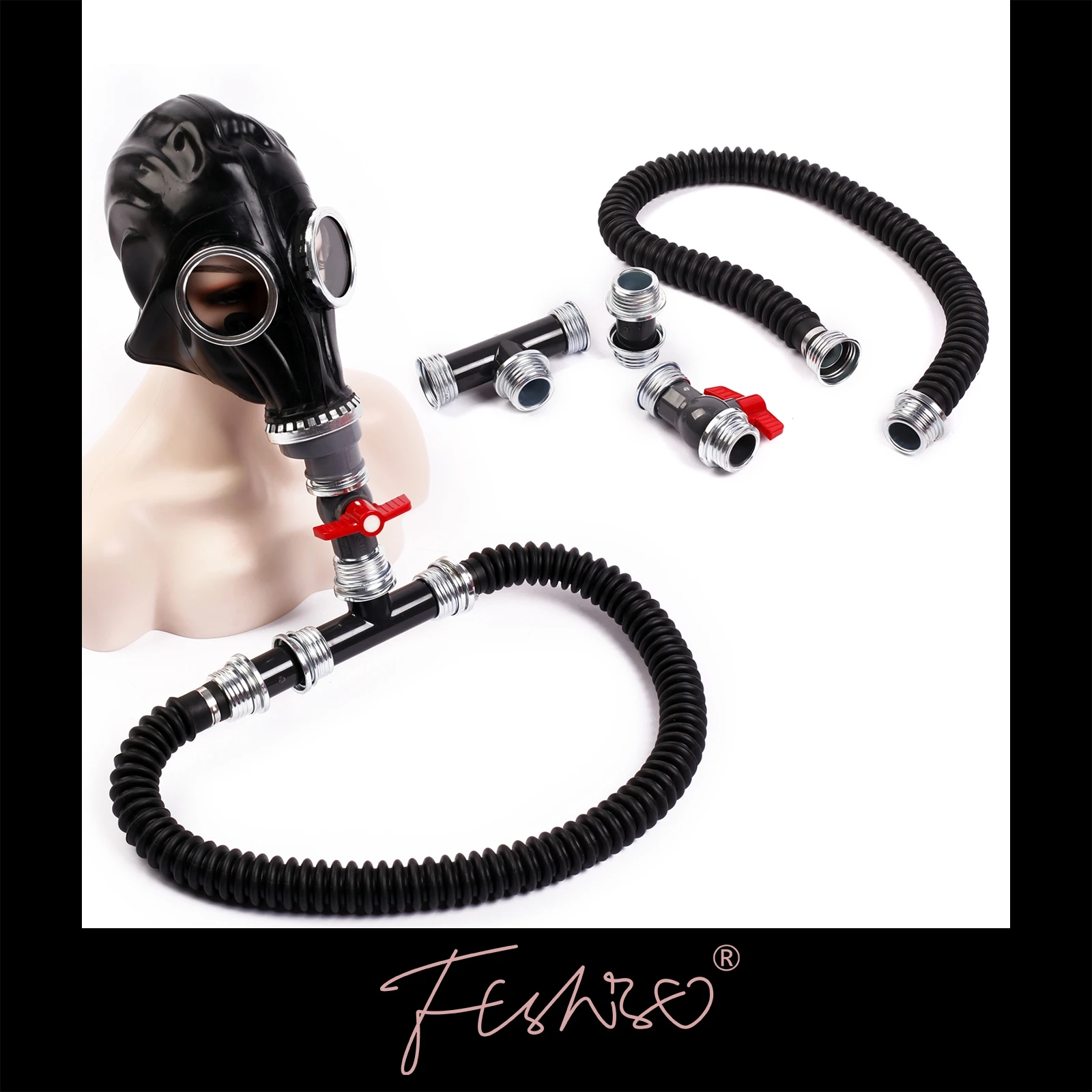 Ftshist Breath Control Tube Threaded Tee 40mm Interface For Latex Gas Mask Sex Suffocation Valve