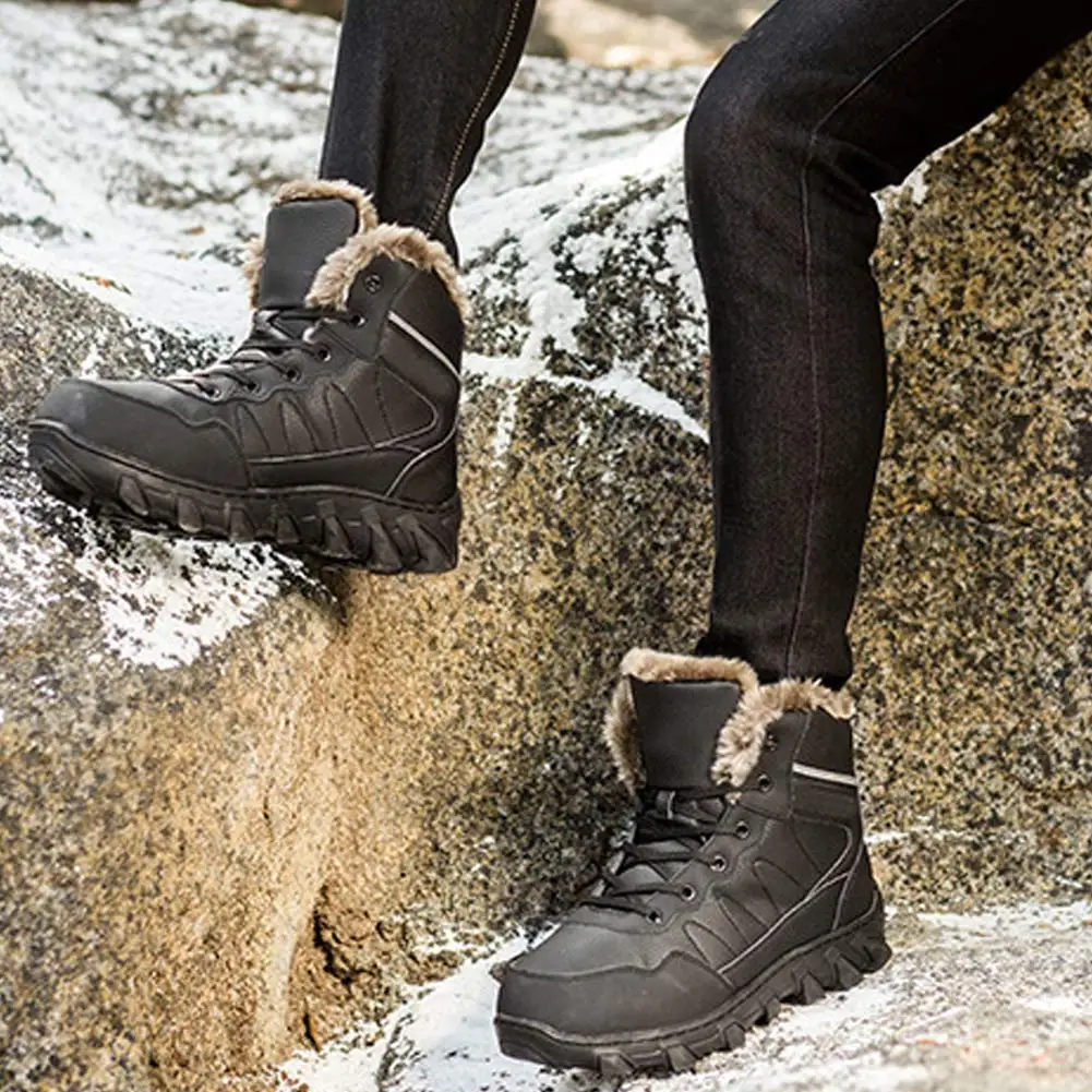 Новинка; мужские кожаные спортивные зимние ботинки; водонепроницаемые рабочие ботинки; нескользящая резиновая подошва; хлопковая зимняя обувь