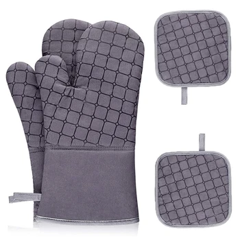 

4 Pcs/a Set of Oven Mitt and Heat Resistant Pot Holder Pad Protective Oven Gloves the Goods for Kitchen Gadgets Party New Year