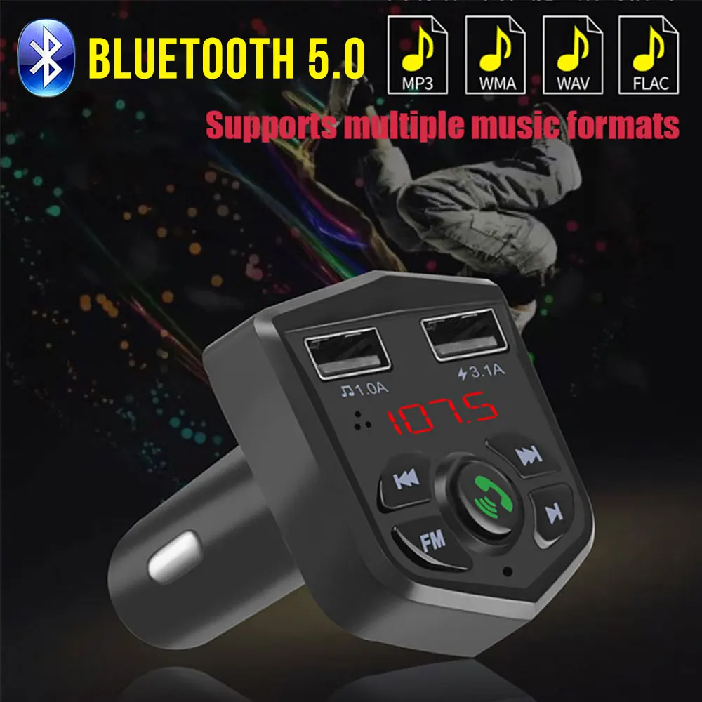 Bluetooth 5,0 автомобильный fm-передатчик Громкая связь вызов подавление шума CVC Обнаружение напряжения стерео USB зарядка для Android Iphone