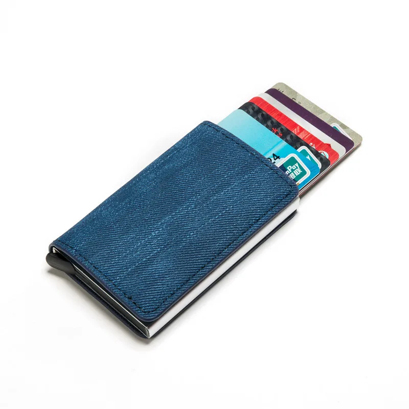 Wallet Card Holder RFID Blocking Anti-theft Clutch Single Box Men Women Denim Business Pop-up Metal ID Case