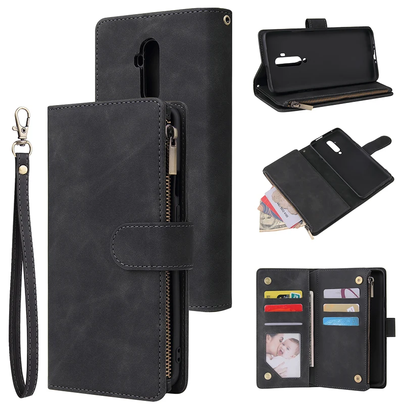 Magnetic Zipper Wallet Case For Oneplus 7T 8 Pro Flip Leather 7 Phone Bag Pouch With Strap | Мобильные телефоны и