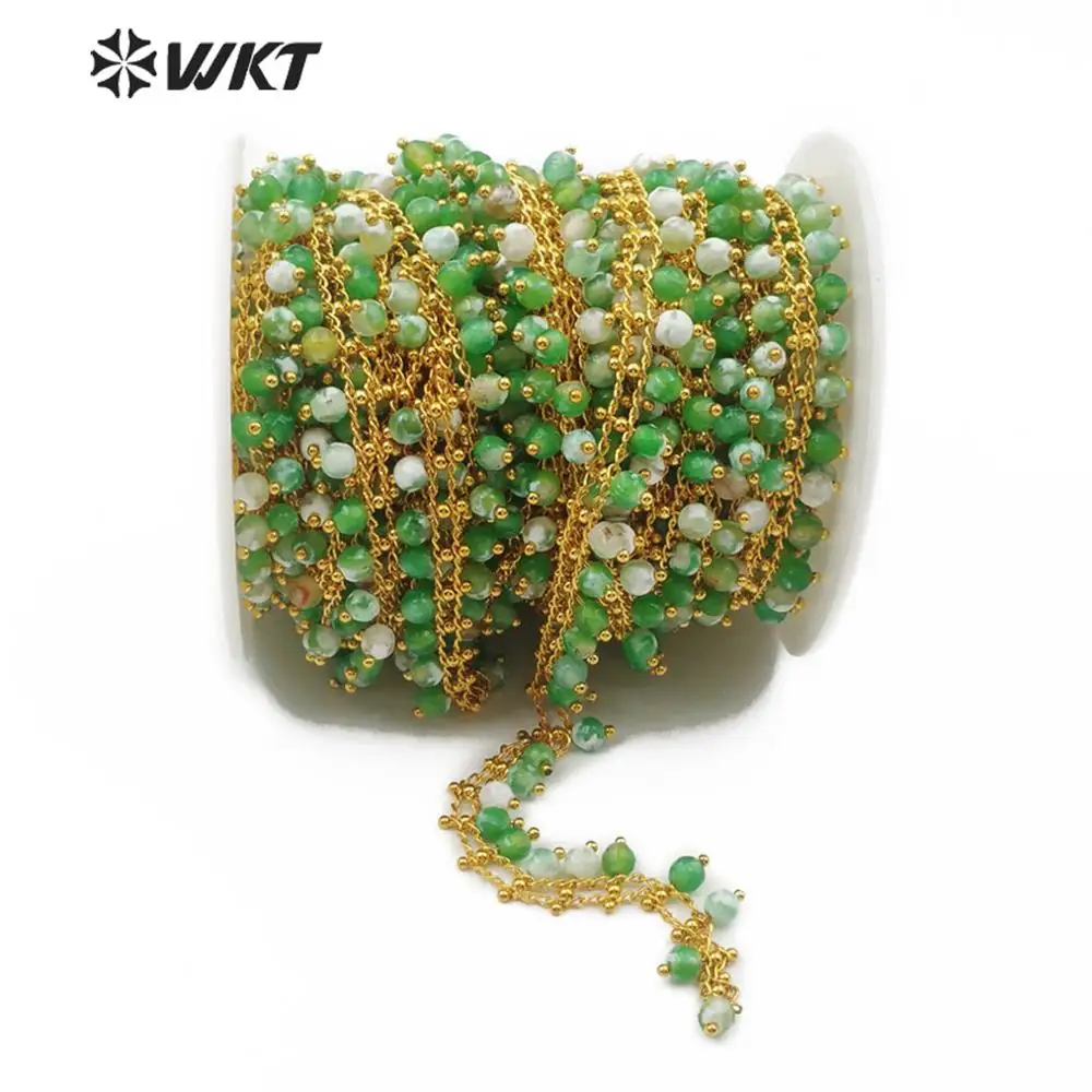 

WT-RBC107 natural stone small round pearl Chain 5meter long Beads with gold Chain women fashion Jewelry Chain Making