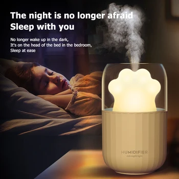 

300ML Cat Claw Nozzle Humidifier with Warm Night Light for Home Ultrasonic Cool Mist Aroma Water Diffuser USB Humidificador