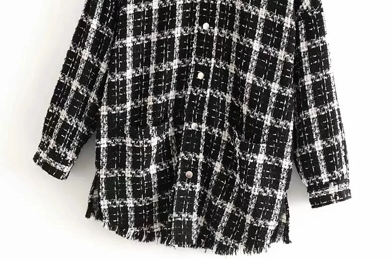 Greatest  Autumn Winter Lattice Jacket Coat Twill Tweed Oversized Long Jacket Windbreaker Women Button Coat