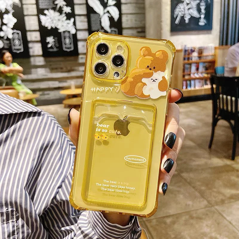 Cute Bear Cartoon Rabbit Shockproof Phone Case For iPhone 11 12 13 Pro XS Max X XR Mini 7 8 6 Plus Soft Wallet Cover Card Holder