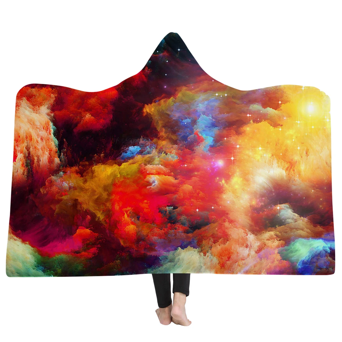 3d Print Winter Warm Sofa School Home Travel Picnic Carrying Wearable Polyester Blanket Hooded Blanket For Adult Starry Wonders