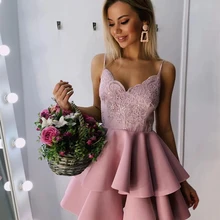 Promworld Спагетти ремни линия V шеи Кружева халат коктейльные платья на выпускной, вечер встречи выпускников Румяна Розовый Короткое платье выпускного вечера