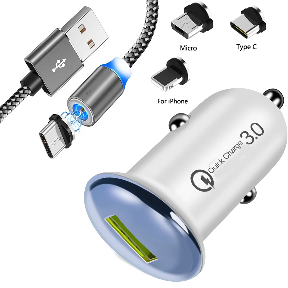 Магнитный USB-кабель для зарядки кабель Micro USB Type-C iPhone X XS Samsung S9 Huawei Y5 Y6 QC 3 0