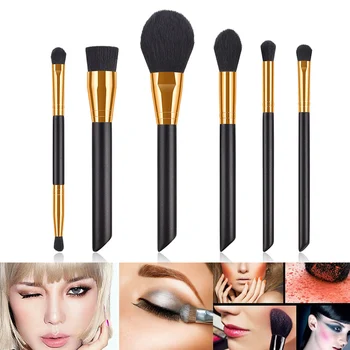 

Black Wooden Handle Makeup Brushes Premium Synthetic Foundation Powder Concealers Eye Shadows 6Pcs Brush Set ZG88