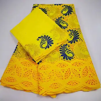 

5+2 Yards Yellow Color Nigerian Cotton Lace Fabrics With Stones Latest Swiss Cotton Lace In Dubai For Tradition wedding Fabrics