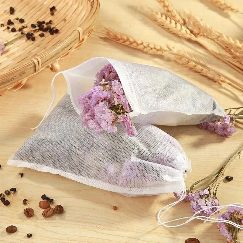 

VKTECH 50pcs Non-Woven Drawstring Tea Bag Empty Scented Tea Bags With String Heal Seal Filter Paper for Herb Loose Tea Bolsas