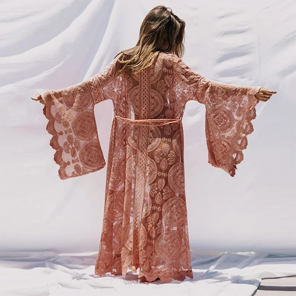 Spring summer 2020 Women Lace embroidery Long Dress Beach vacation Party Robe Femme Bohemian Bikini smock | Женская одежда