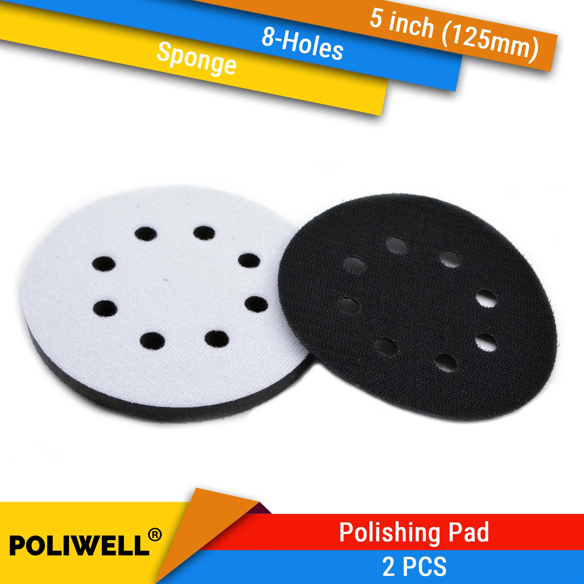 

POLIWELL 2PCS 5‘’ 125mm 8-Holes Sponge Interface Pad Surface Protection Polishing Pad for Hook&Loop Sanding Disc and Sanding Pad