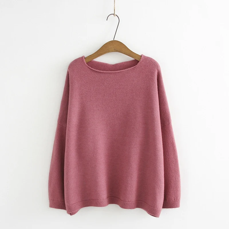 

Plus Size pullovers 2019 new women Sweater slash neck solid KKFY3950