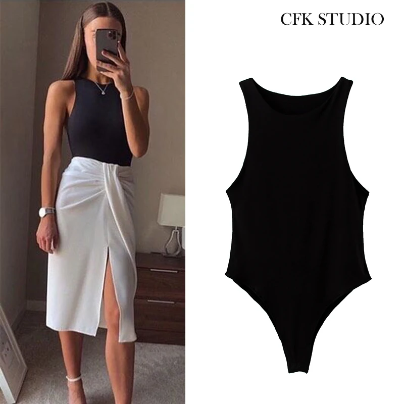 Sexy Bodysuit for Women With O-neck Solid Sleeveless Basic Sexy T-shirt Top Femme Summer High Street Fashion Black Bodysuit Top Sexy Bodysuit for Women With O-neck Solid Sleeveless Basic Sexy T-shirt Top Femme Summer High Street Fashion Black Bodysuit Top