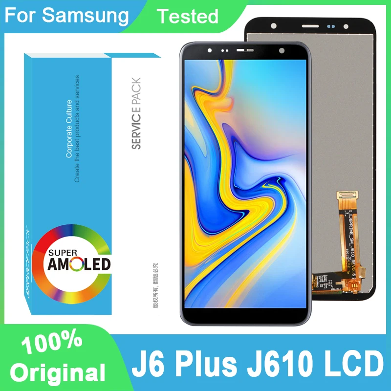 100% Оригинальный 6 0 ''дисплей J6 Plus для Samsung Galaxy + J610 J610F J610FN ЖК-сенсорный экран