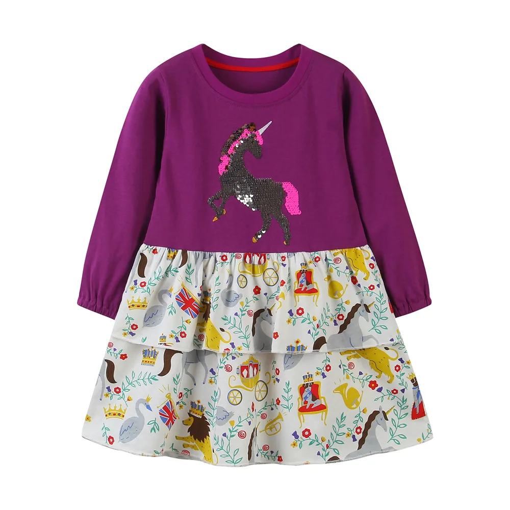 

Jumping Meters Fall Spring Girls Unicorn Princess Cotton Fashion Party Tutu Dress Toddler Long Sleeve Clothing