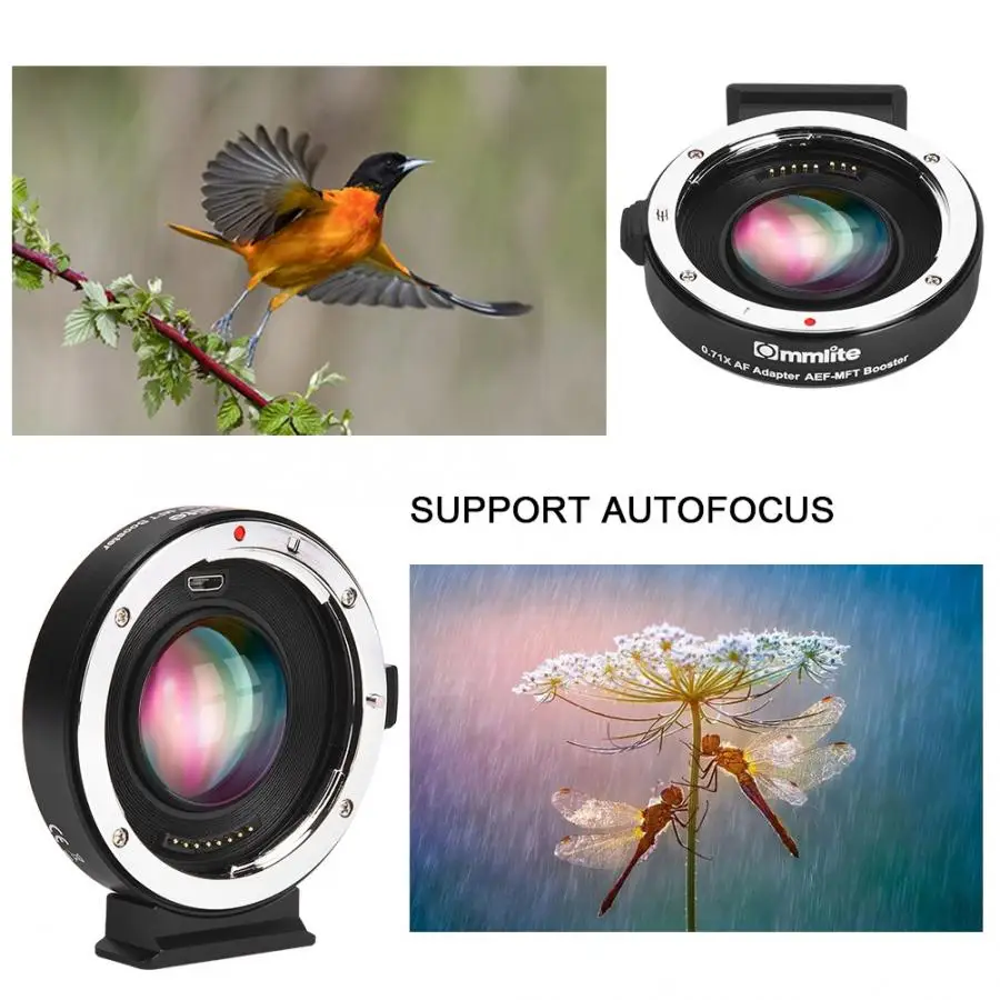Commlite EF/EF-S-M4/3 переходное кольцо объектива AF 0.71X светильник для уменьшения фокуса для объектива Canon EF подходит для камер M4/3