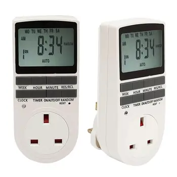 

7 Day Programmable Timer Light Timer Digital Switch with 3-prong Outlet for Lights and Appliances with UK Plug