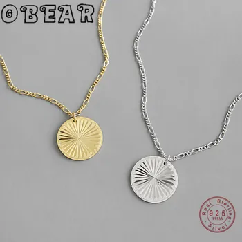 

OBEAR Fashion 925 Sterling Silver Necklaces for Women Geometric Round Tag Glint Chokers Necklaces Fine Jewelry