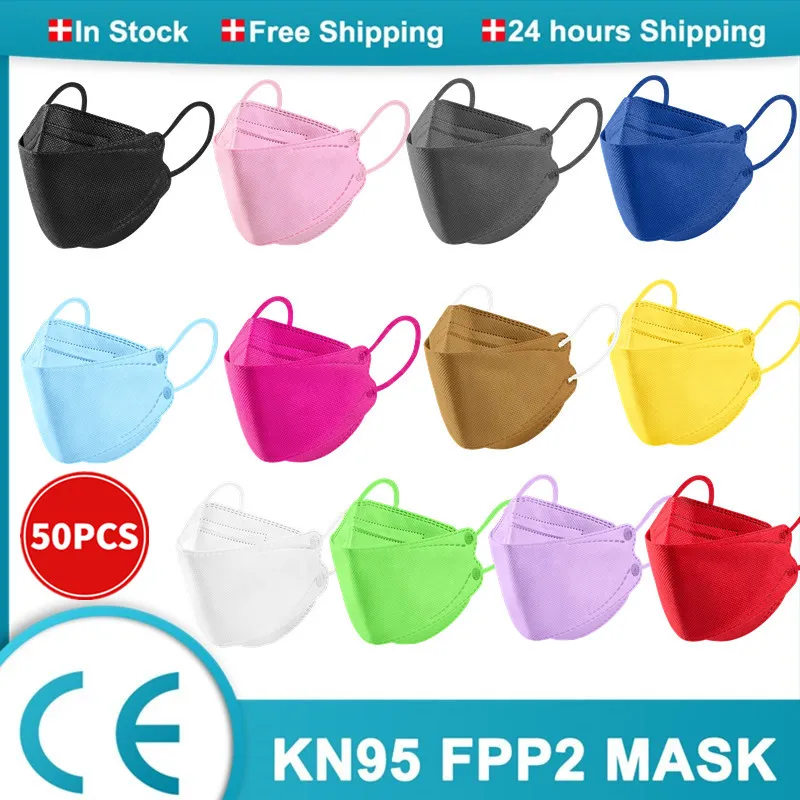 Mascarilla FFP2 reutilizable para adultos, máscara respirador FFP3, Color rosa, Color negro, 50 Uds.