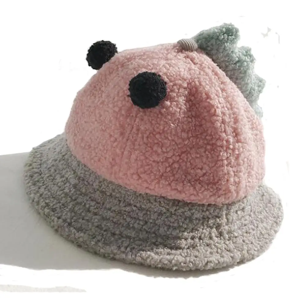 Kids Warm Hats Super Cute Dinosaur Bucket hats for Toddler Infant Newborn - Color: pinkgray
