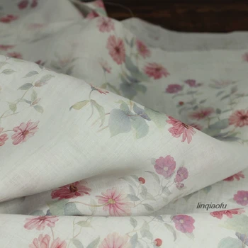 

Original bleached bottom flower summer printed ramie fabric, dress robe fabric