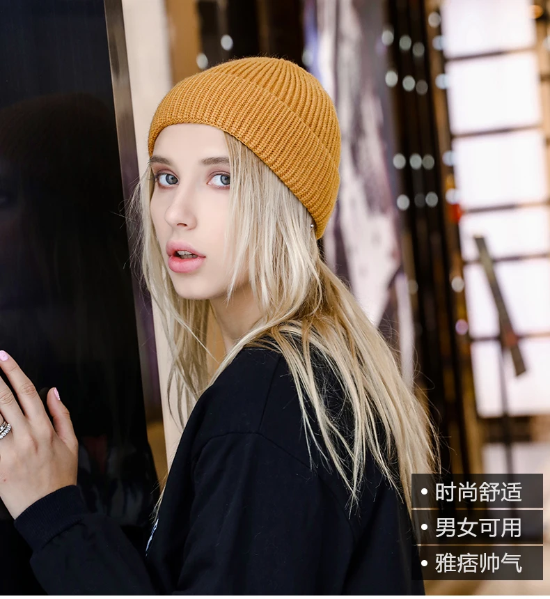 Short knit cuffed beanie knit cuff hat 