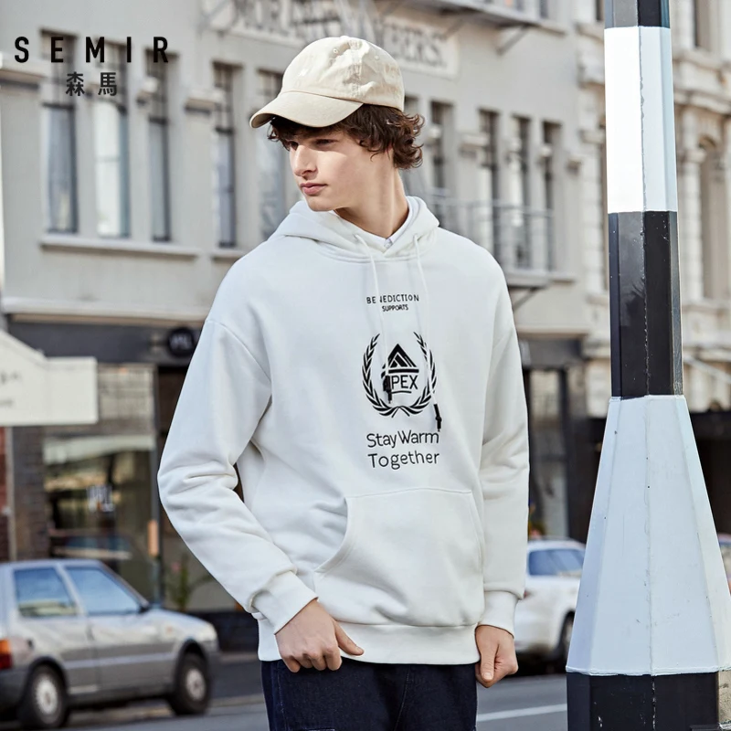 SEMIR плюс вельветовый свитер для мужчин с капюшоном осень и зима новые вышитые толстовки для взрослых Порт-ветер хлопок Толстовки Тренд