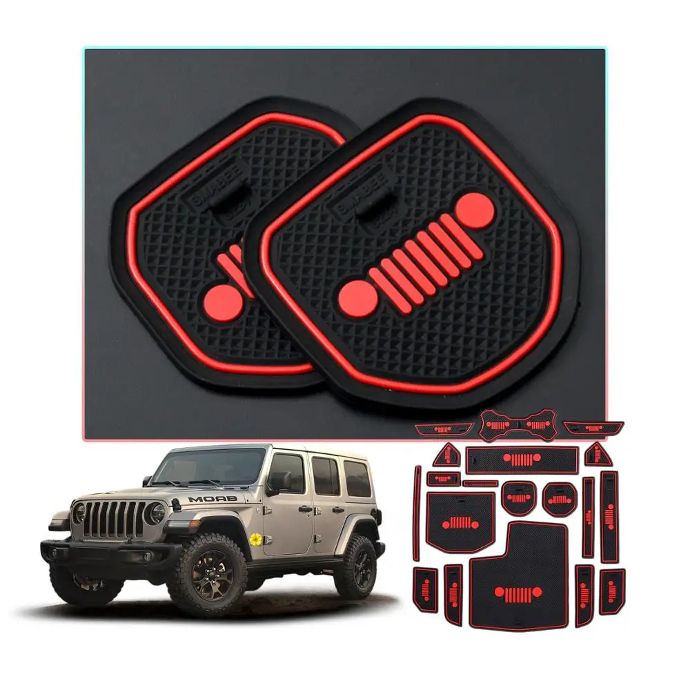 

RUIYA 19pcs auto interior accessories anti-slip gate slot mat rubber coaster for Jeep Wrangler JL SUV,car arm box storage mat