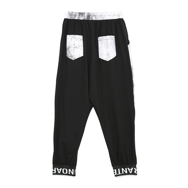 [EAM] High Elastic Waist Black Denim Split Harem Trousers New Loose Fit Pants Women Fashion Tide Spring Autumn 2020 1DA131