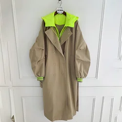 Color Matching 2021 Tide Autumn New Hooded Trench Coat Korean Khaki Long Female Trenchcoat Overcoat Hot Sell Fall Clothes