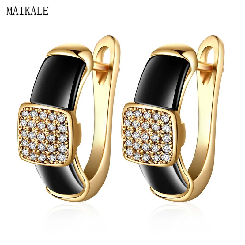 MAIKALE, роскошные черно-белые серьги-гвоздики из керамики для женщин, квадратные серьги-гвоздики с кубическим цирконием, золото, серебро, вечерние ювелирные изделия, подарки для девочек