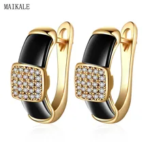 MAIKALE, роскошные черно-белые серьги-гвоздики из керамики для женщин, квадратные серьги-гвоздики с кубическим цирконием, золото, серебро, вечерние ювелирные изделия, подарки для девочек