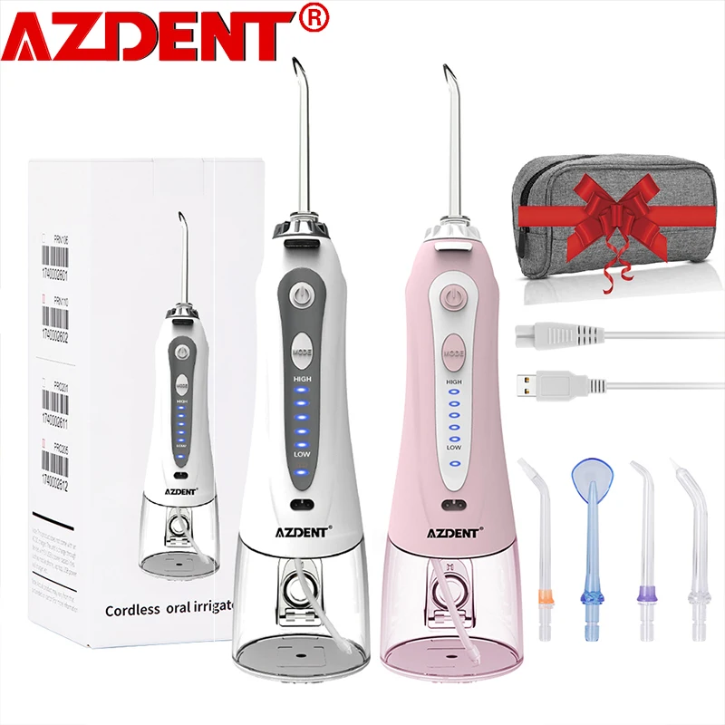AZDENT HF-9-irrigador Oral portátil recargable por USB, irrigador Dental de agua, limpieza Dental, 240ml, 5 puntas
