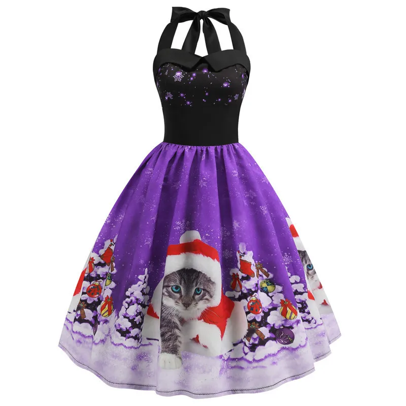 Винтажное платье,, повседневное, Рождественская елка, снеговик, женский халат, 50 S, 60 S, рокабилли, качели, пинап, Vestido, лоскутное, элегантное, вечернее платье - Цвет: B03
