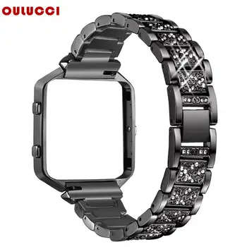 

OULUCCI Stainless Steel Bands with Frame Compatible with Fitbit Blaze Rhinestone Bling Replacement Accessory Straps Women