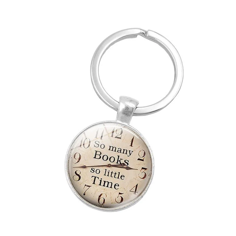 

So Many Books, So Little Time Stone Keychain Silver Metal Key Ring