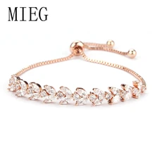 MIEG бренд розовое золото/Родий Серебро Цвета маркиза& Круглый Кубический Цирконий Кристалл Регулируемый браслет для невесты или подружки невесты