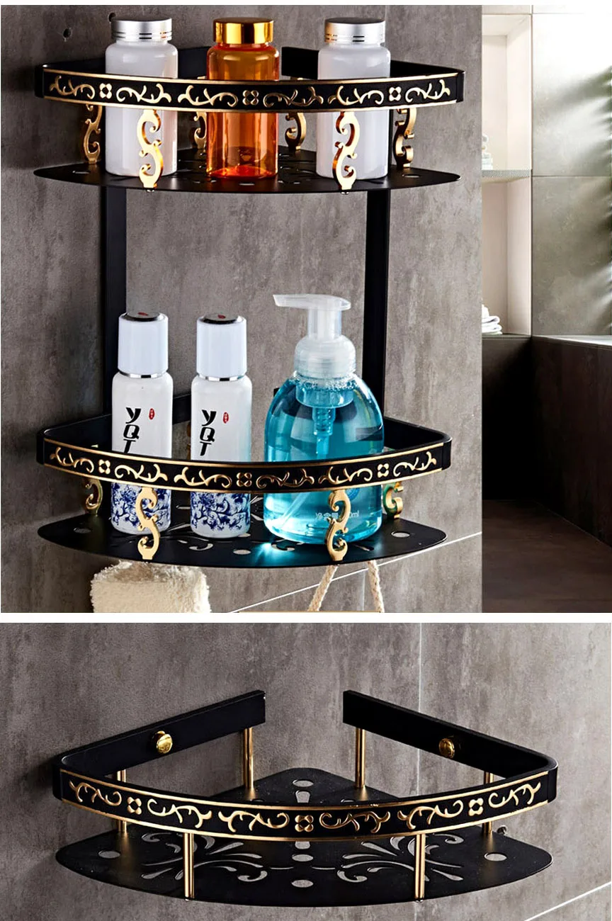 Черная настенная полка для ванной металлические полки из алюминия набор всасывающее полотенце для чашек баров вешалка для волос вощеная бумага держатель стойки ASG0011 1