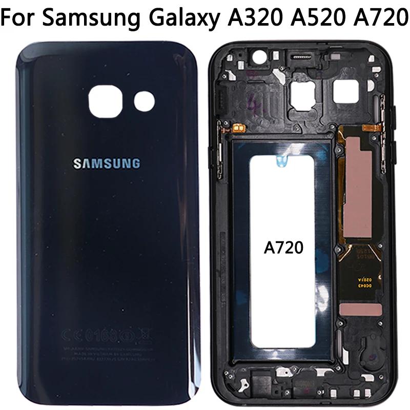 Для samsung Galaxy A3 A320 A5 A520 A7 A720 Задняя крышка батареи+ средняя рамка+ передняя стеклянная внешняя панель+ корпус рамы камеры