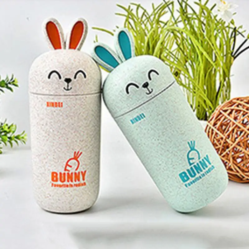 Рождественская соломенная бутылка для воды в форме кролика из мультфильма, портативная дорожная чашка для чая, кружка для напитков, пластиковая теплая ручная чашка 300 мл, детская бутылка