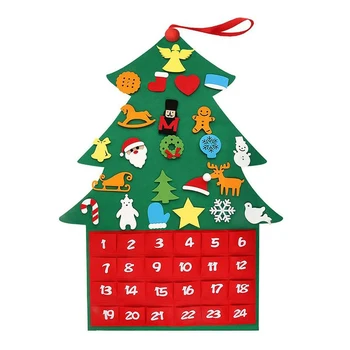 

Felt Christmas Tree Advent Calendar 24 Days DIY Christmas Tree Ornaments Countdown Calendar with Transparent Adhesive Hooks