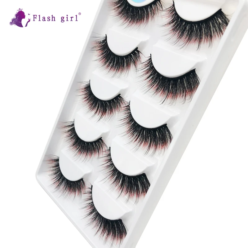 

Flash girl Hot sale good quality E04 5 pairs colorful mink eyelashes 16 styles thick eyelashes