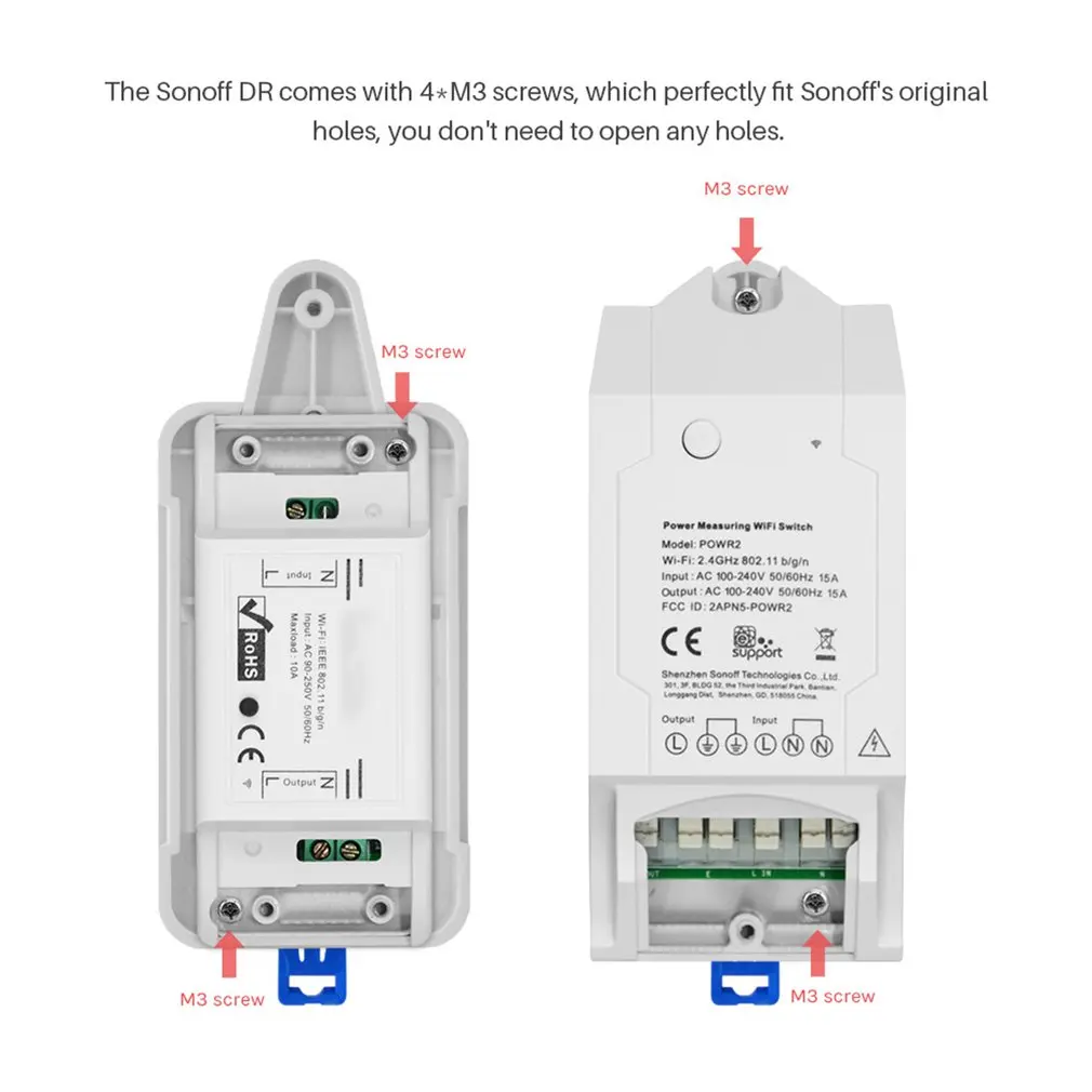 SONOFF dr Din Rail лоток Регулируемый монтируемый Держатель корпуса для Wi-Fi дистанционное управление переключатель Sonoff Basic/RF/Pow/TH10/16/Dual