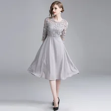 Европа и Америка стиль растворимые цветы кружевное платье Элегантное серое водорастворимое соединение плиссированная юбка