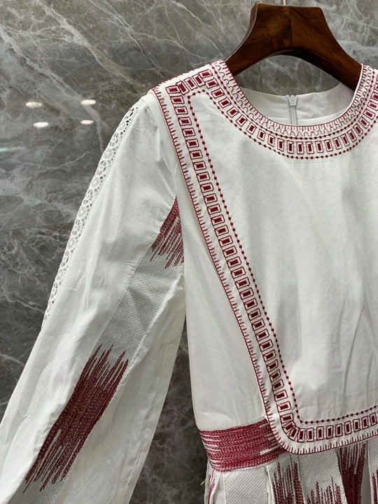 Осенне-зимняя обувь Новая женская Круглый воротник одинакового цвета с вышитыми цветами украшения Длинные рукава длинное платье 1130