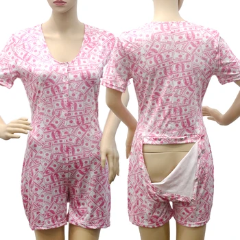 

Money Print Sexy Onesie Pajamas Butt Flap Sleepwear Onesies For Adults Women Skinny Playsuit Bodysuit Shorts Jumpsuit Pijamas