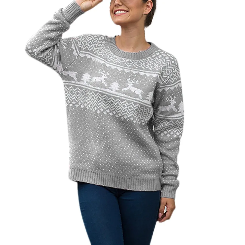 Женский Рождественский свитер с длинным рукавом и круглым вырезом, Рождественский трикотажный пуловер, топы, эластичные, рождественские, зимние, Осенние, вечерние, для девушек, подарок# G1